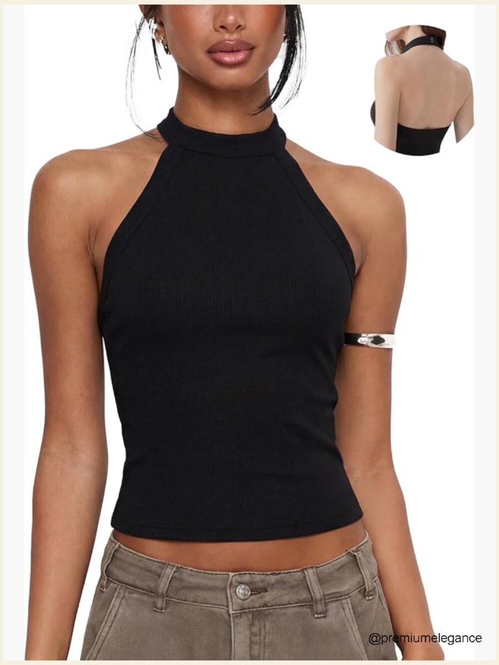 Padded Halter Tank Top Ribbed High Neck Backless